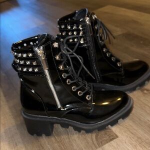 Othr Black Patent Studded Combat Boots